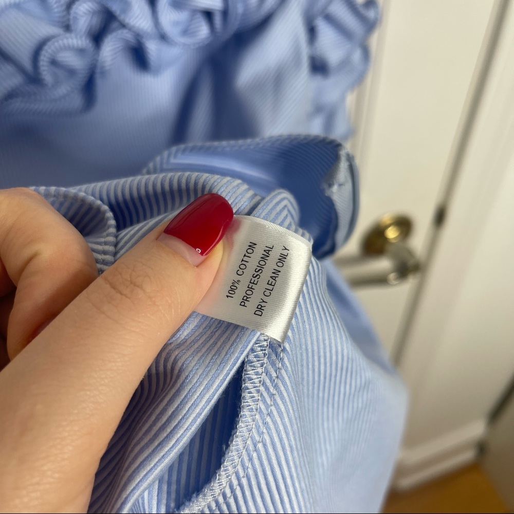Petersyn Arabella Ruffled One Shoulder Light Blue & White Stripe Blouse Top - Picture 9 of 10